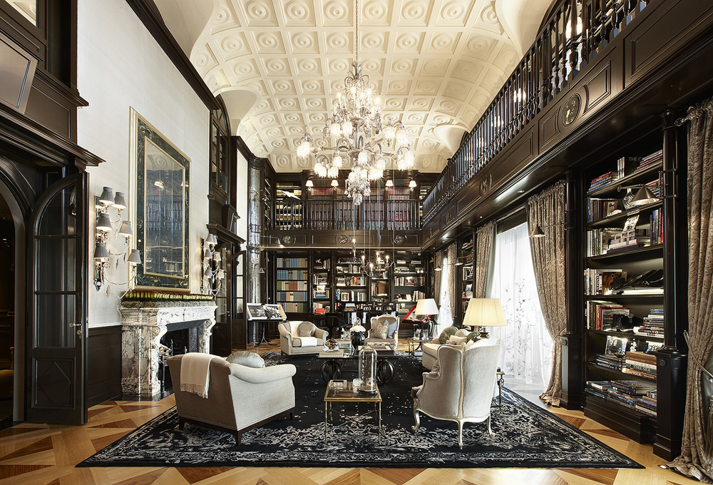 Home library in lavish penthouse